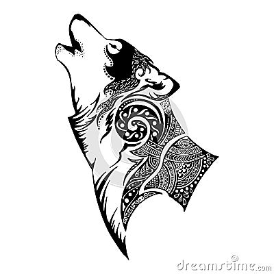 Wolf head and howl tribal tattoo Stock Photo