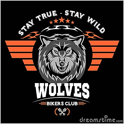 Wolf head for logo, american symbol, simple illustration, sport team emblem, design elements Vector Illustration