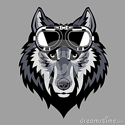 Wolf head wearing a goggle Vector Illustration