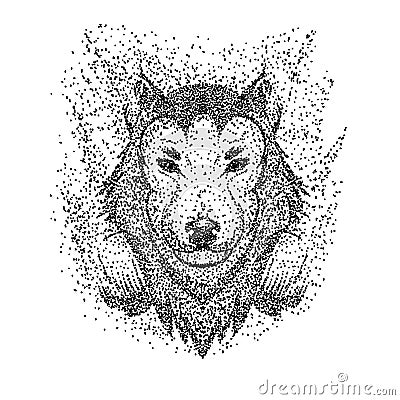 Wolf headphone particle vector illustration Cartoon Illustration