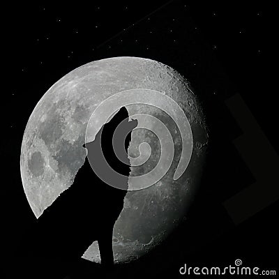Wolf howling at full moon Cartoon Illustration