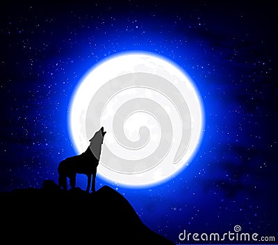 Wolf Howling at the full moon Vector Illustration