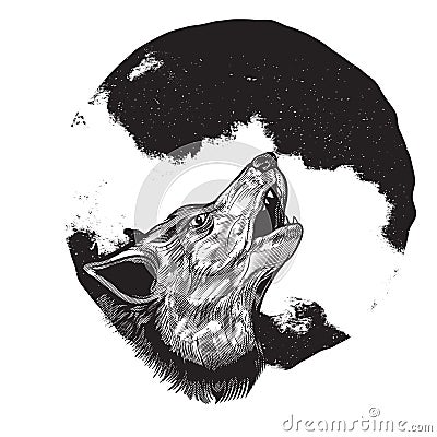 Wolf howling at full moon Vector Illustration