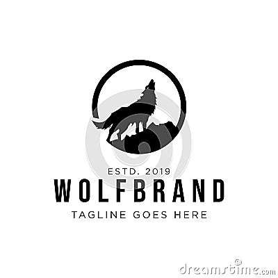 Wolf Howling Logo Design. vector illustration Vector Illustration