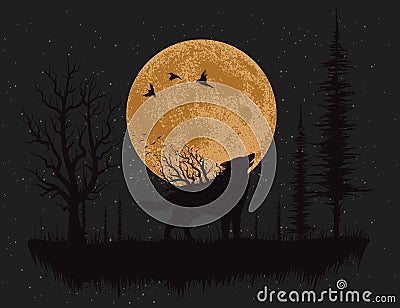 Wolf howling at the moon Vector Illustration