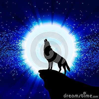 Wolf howling at the moon Vector Illustration