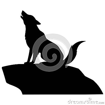 Wolf Howling on Rock Vector Illustration