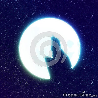 Wolf Howling and Starry Sky Cartoon Illustration