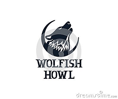 Wolf howls on sky, logo design. Animal, beast and wildlife, vector design Vector Illustration