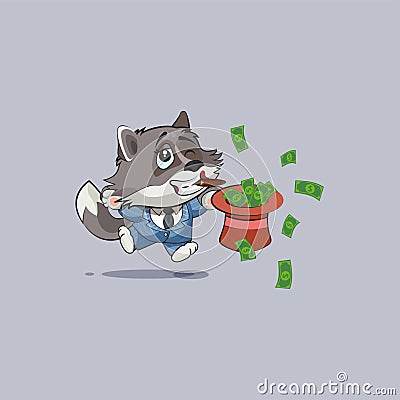 Wolf jumping for joy with hat of money Vector Illustration