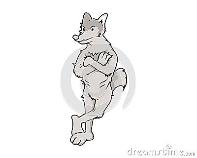 Wolf Mascot with Crossed Arms Gesture Illustration Vector Illustration