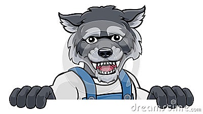 Wolf Mascot Decorator Gardener Handyman Worker Vector Illustration