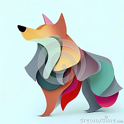 a wolf, minimalistic colorful organic forms, energy, assembled, layered, depth, alive vibrant, 3D, abstract, on a light blue Stock Photo