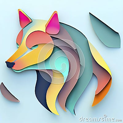 a wolf, minimalistic colorful organic forms, energy, assembled, layered, depth, alive vibrant, 3D, abstract, on a light blue Stock Photo