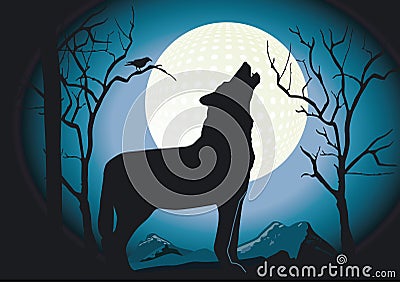 Wolf in the night Vector Illustration