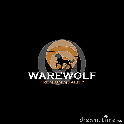 Wolf Night walk Logo design hipster Stock Photo