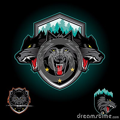 Wolf pack emblem logo Vector Illustration