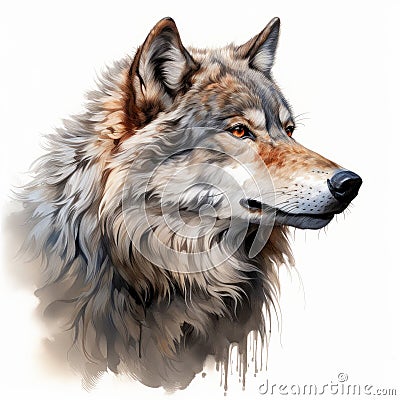Wolf Portrait: Detailed Watercolor Effect Illustration By Gianni Strino Cartoon Illustration