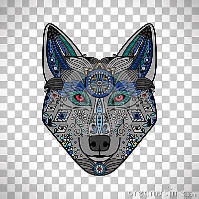 Wolf poster in ethnic boho style Vector Illustration