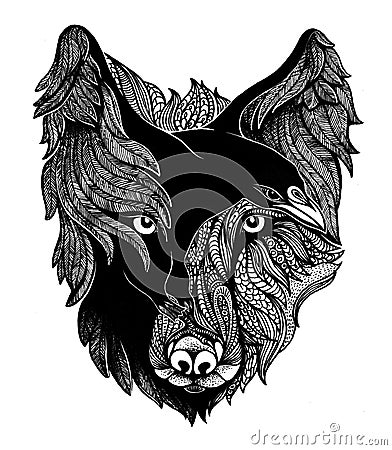Wolf and Raven Art Illustration Cartoon Illustration