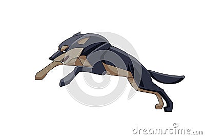 Wolf runs after its prey. Cartoon character of a dangerous mammal animal. A wild forest creature with black fur. Side Vector Illustration