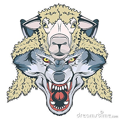 Wolf in sheep`s clothing, wolf mascot. vector graphic Vector Illustration