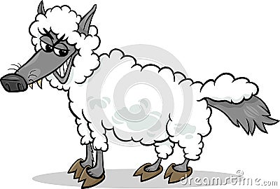 Wolf in sheeps clothing cartoon Vector Illustration