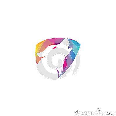 Wolf shield shape concept Logo Design. Vector Illustration