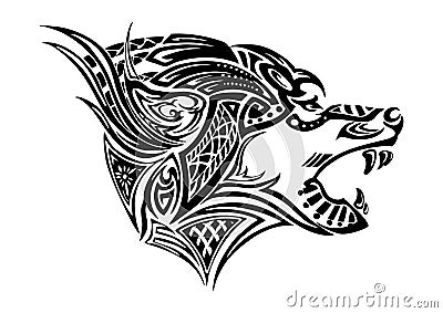 Wolf side head design for Viking Celtic illustration motive tattoo w Cartoon Illustration