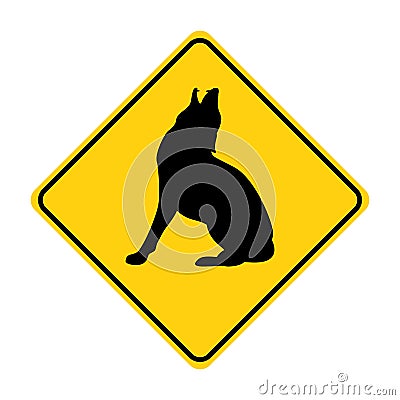 Wolf silhouette animal traffic sign yellow vector Vector Illustration