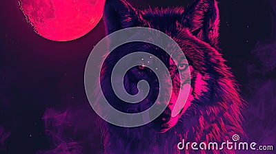 wolf stars moon skyblue maroon dark azure magenta realistic depictions Stock Photo