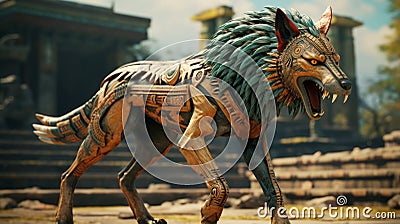 Ancient Aztec Wolf: A Playfully Intricate Photorealistic Hero Beast Stock Photo