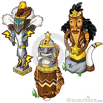 Wolf, tiger and eagle Indian totem masks. Vector Vector Illustration