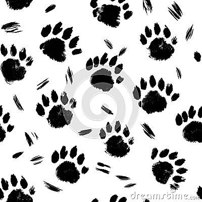 Wolf Tracks On White Background. Seamless Background. Generative AI Stock Photo