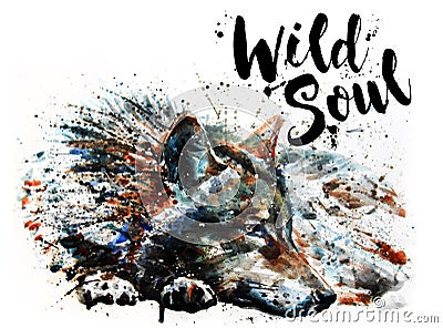 Wolf watercolor painting predator animals Wild soul Cartoon Illustration