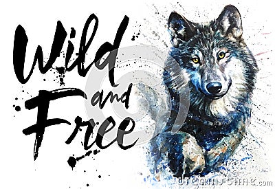 Wolf watercolor predator animals wildlife, wild and free, king of forest, print for t-shirt Stock Photo
