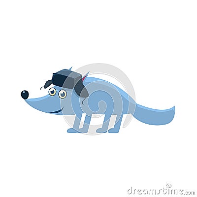 Wolf Wearing Hat With Ear Flaps Vector Illustration