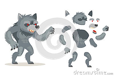 Wolf werewolf monster fantasy medieval action RPG game character layered animation ready character vector illustration Vector Illustration