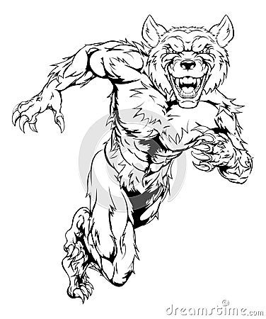 Wolfman mascot sprinting Vector Illustration