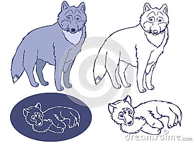 Wolfs- Big and cub stencil Cartoon Illustration