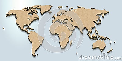 Wolrld map is land on a blue 3d background Stock Photo