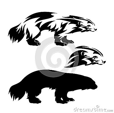 Wolverine black vector silhouette and outline Vector Illustration