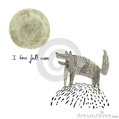 Wolves love full moon Cartoon Illustration