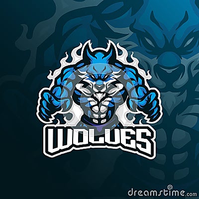 wolves mascot logo design vector with modern illustration concept style for badge, emblem and t shirt printing. angry wolves Vector Illustration