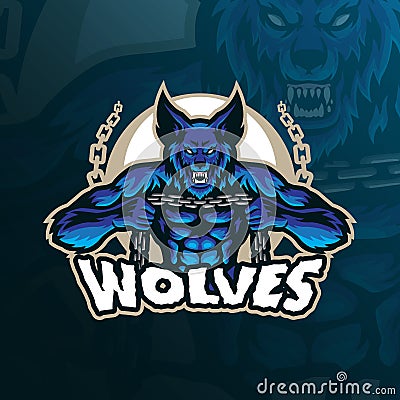 wolves mascot logo design vector with modern illustration concept style for badge, emblem and t shirt printing. angry wolves Vector Illustration