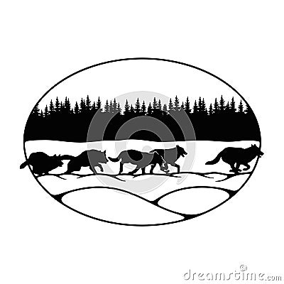 Wolves, Wolf pack - forest landscape, Wildlife Stencils - Forest Silhouettes for Cricut, Wildlife clipart, png Cut file Vector Illustration