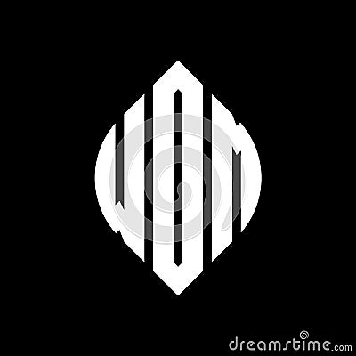 WOM circle letter logo design with circle and ellipse shape. WOM ellipse letters with typographic style. The three initials form a Vector Illustration