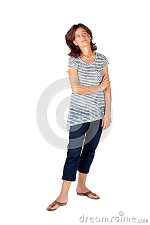 Woman in 30s in top with stripes and jeans Stock Photo