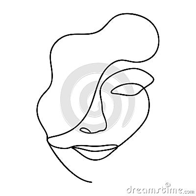 Woman abstract face, one line drawing. Hand drawn outline illustration. Continuous line. Portret female. Vector illustration Cartoon Illustration