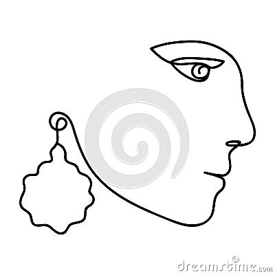 Woman abstract face profile, one line drawing. Hand drawn outline illustration. Continuous line. Portret female. Vector Cartoon Illustration